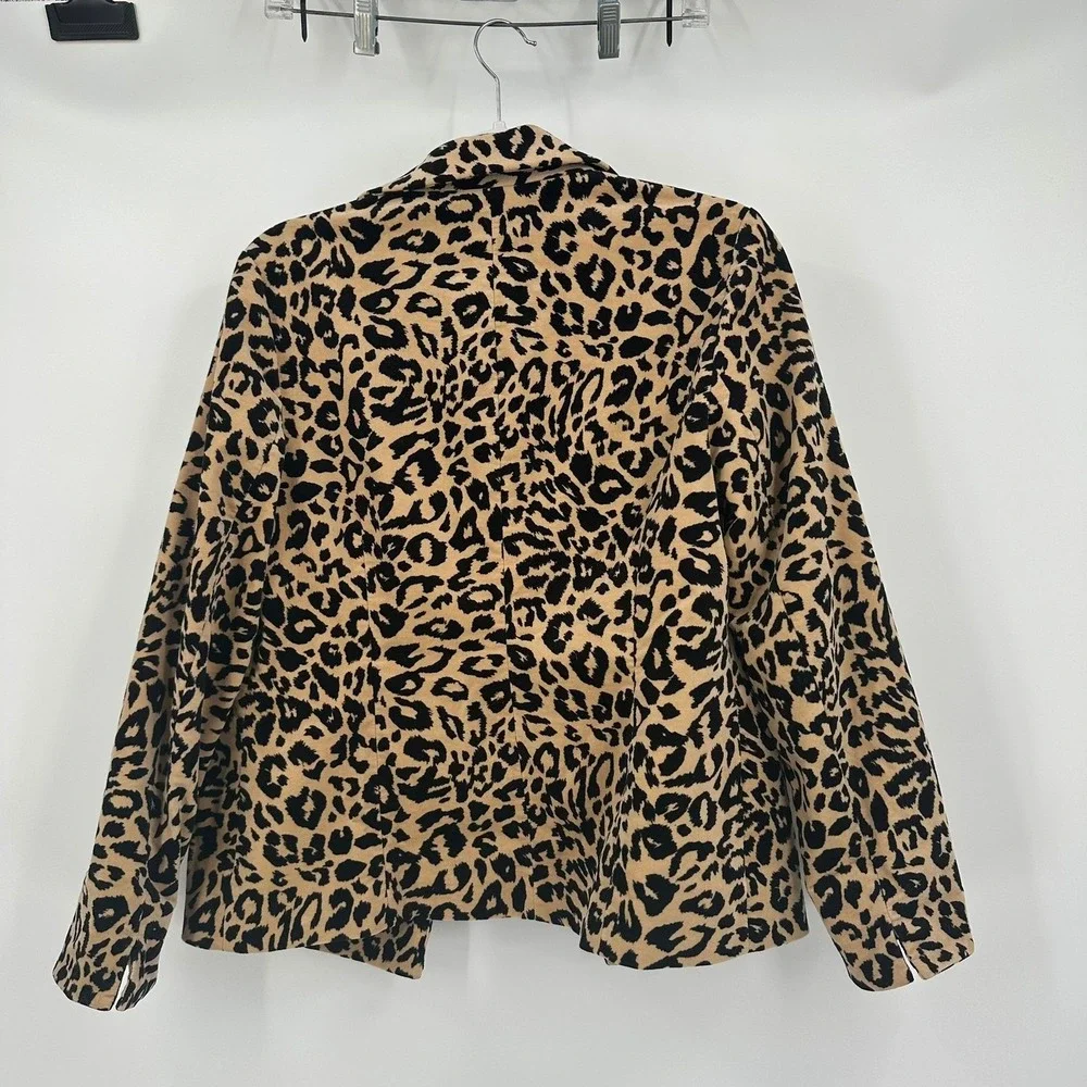 Chicos Womens Leopard Print Open Front Blazer Size 1 US M Jacket Bold Maximalist